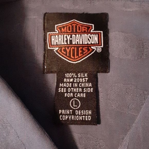 Harley-Davidson Silk Button Up Bowling Shirt‎ Blue - Picture 4 of 6